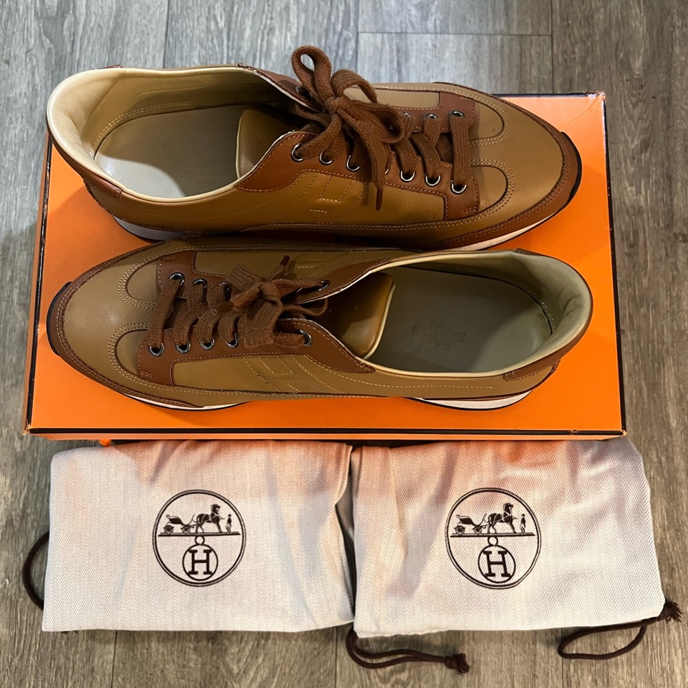 HERMES Men’s Goal Veau Sport Homme Caramel Sneaker size 42 EU Great Condition!!!